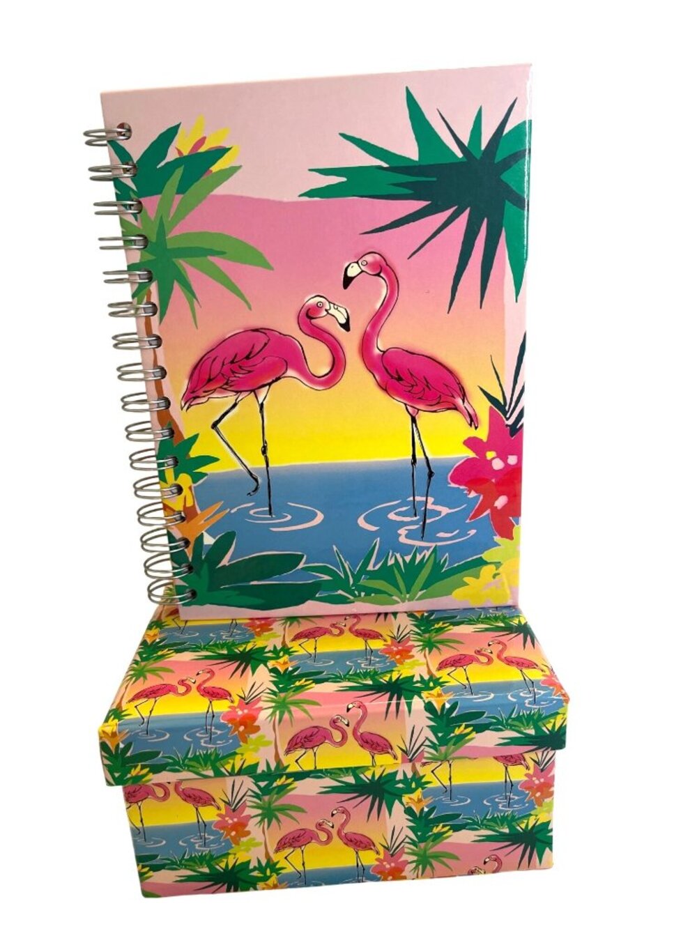 Vintage Flamingo Stationery Desk Gift 7 Pc Set Office Storage Box Journal Pencil - Picture 7 of 14